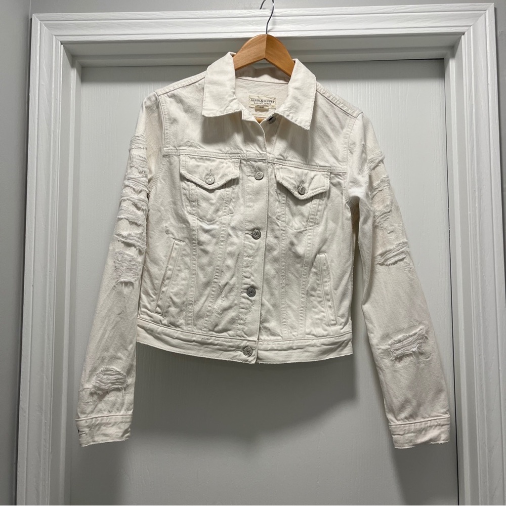Ralph Lauren Denim & Supply Women Jean Jacket White Distressed Pockets S/P